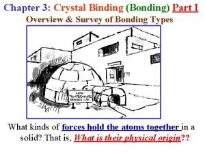 Chapter 3 Crystal Binding Bonding Part I Overview