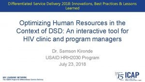 Differentiated Service Delivery 2018 Innovations Best Practices Lessons