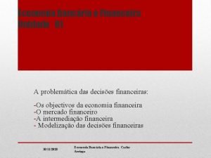 Economia Bancria e Financeira Unidade 01 A problemtica