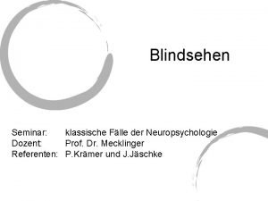 Blindsehen Seminar klassische Flle der Neuropsychologie Dozent Prof