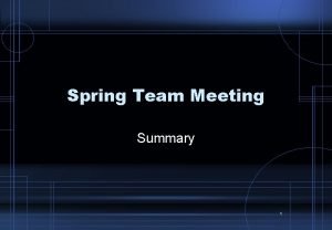Spring Team Meeting Summary 1 Organisational Issues Agreed