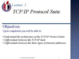 Lecture 3 TCPIP Protocol Suite Objectives Upon completion