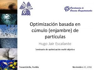 Optimizacin basada en cmulo enjambre de partculas Hugo