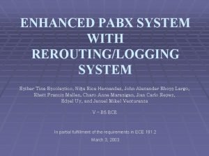 ENHANCED PABX SYSTEM WITH REROUTINGLOGGING SYSTEM Esther Tina