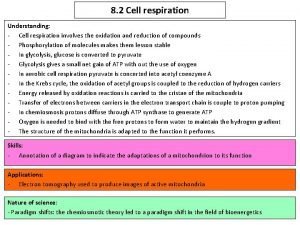 8 2 Cell respiration Understanding Cell respiration involves