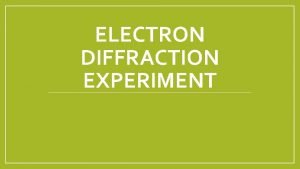 ELECTRON DIFFRACTION EXPERIMENT WaveParticle Duality Up until now