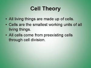 Cell Theory All living things are made up