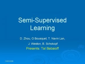 SemiSupervised Learning D Zhou O Bousquet T Navin