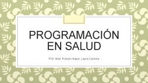 PROGRAMACIN EN SALUD Prof Med Romero Nayar Laura