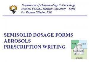 Department of Pharmacology Toxicology Medical Faculty Medical University