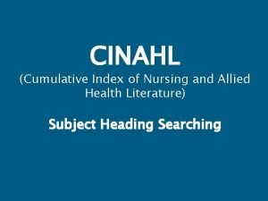 Cumulative index of nursing and allied health