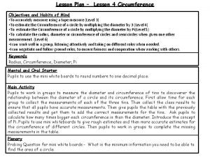 Lesson Plan Lesson 4 Circumference Objectives and Habits