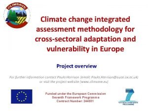 Climate change integrated assessment methodology for crosssectoral adaptation