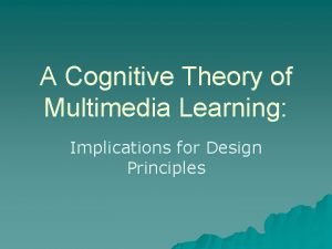 Application of cognitive theory of multimedia learning