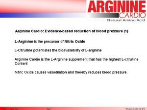 Arginine Cardio Evidencebased reduction of blood pressure 1