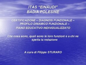 ITAS EINAUDI BADIA POLESINE CERTIFICAZIONE DIAGNOSI FUNZIONALE PROFILO