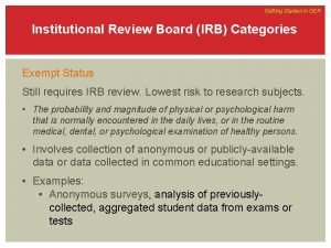 Getting Started in GER Institutional Review Board IRB