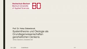 Prof Dr Heinz Siebenbrock Systemtheorie und kologie als