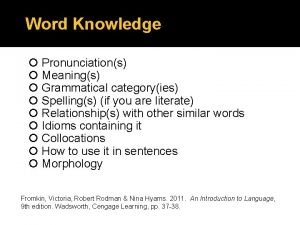Word Knowledge Pronunciations Meanings Grammatical categoryies Spellings if