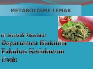 METABOLISME LEMAK dr Syazili Mustofa Departemen Biokimia Fakultas