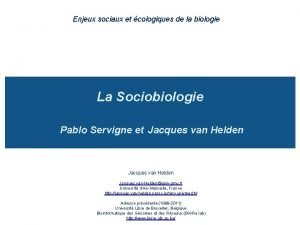 Enjeux sociaux et cologiques de la biologie La