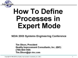 WorldClass Quality How To Define Processes in Expert