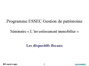 Programme ESSEC Gestion de patrimoine Sminaire Linvestissement immobilier