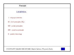 Pienidz LEGENDA r stopa procentowa M ilo pienidza