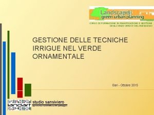 CORSO DI FORMAZIONE IN PIANIFICAZIONE E GESTIONE DEGLI