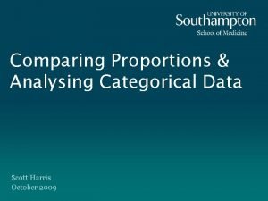 Comparing Proportions Analysing Categorical Data Scott Harris October