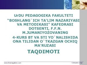 Ur DU PEDAGOGIKA FAKULTETI BOSHLANGICH TALIM NAZARIYASI VA