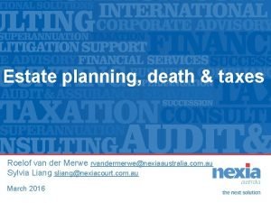 Estate planning death taxes Roelof van der Merwe