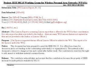 Project IEEE 802 15 Working Group for Wireless