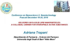 Conference on Nanoscience Nanotechnology Frascati December 18 20