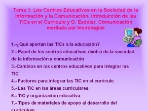 Tema 1 Los Centros Educativos en la Sociedad