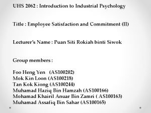 UHS 2062 Introduction to Industrial Psychology Title Employee
