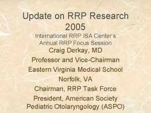 Update on RRP Research 2005 International RRP ISA