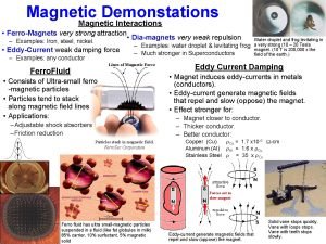 Magnetic Demonstations Magnetic Interactions FerroMagnets very strong attraction