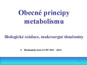 Obecn principy metabolismu Biologick oxidace makroergn sloueniny Biochemick