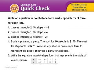 Write an equation in pointslope form and slopeintercept
