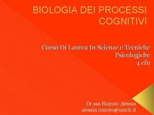 BIOLOGIA DEI PROCESSI COGNITIVI Corso Di Laurea In