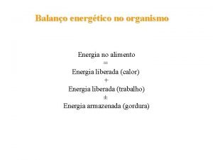 Balano energtico no organismo Energia no alimento Energia