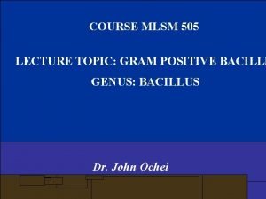 COURSE MLSM 505 LECTURE TOPIC GRAM POSITIVE BACILLI