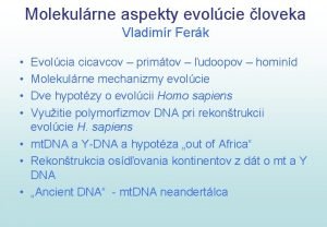 Molekulrne aspekty evolcie loveka Vladimr Ferk Evolcia cicavcov