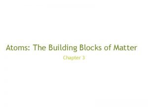 Atoms The Building Blocks of Matter Chapter 3