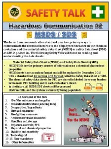 SAFETY TALK Hazardous Communication 2 MSDS SDS The