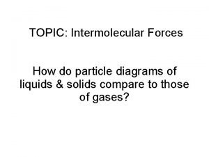 TOPIC Intermolecular Forces How do particle diagrams of