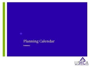 Planning Calendar Summary 2 Content in Context How