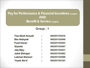 Pay for Performance Financial Incentives Chapt 12 AND