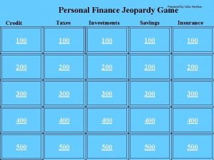 Prepared by Celia Hayhoe Personal Finance Jeopardy Game